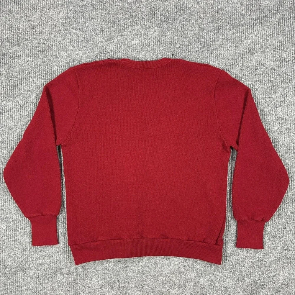 Vintage Jantzen Sweater Mens Large Red V Neck Knit Made USA 80s 90s
